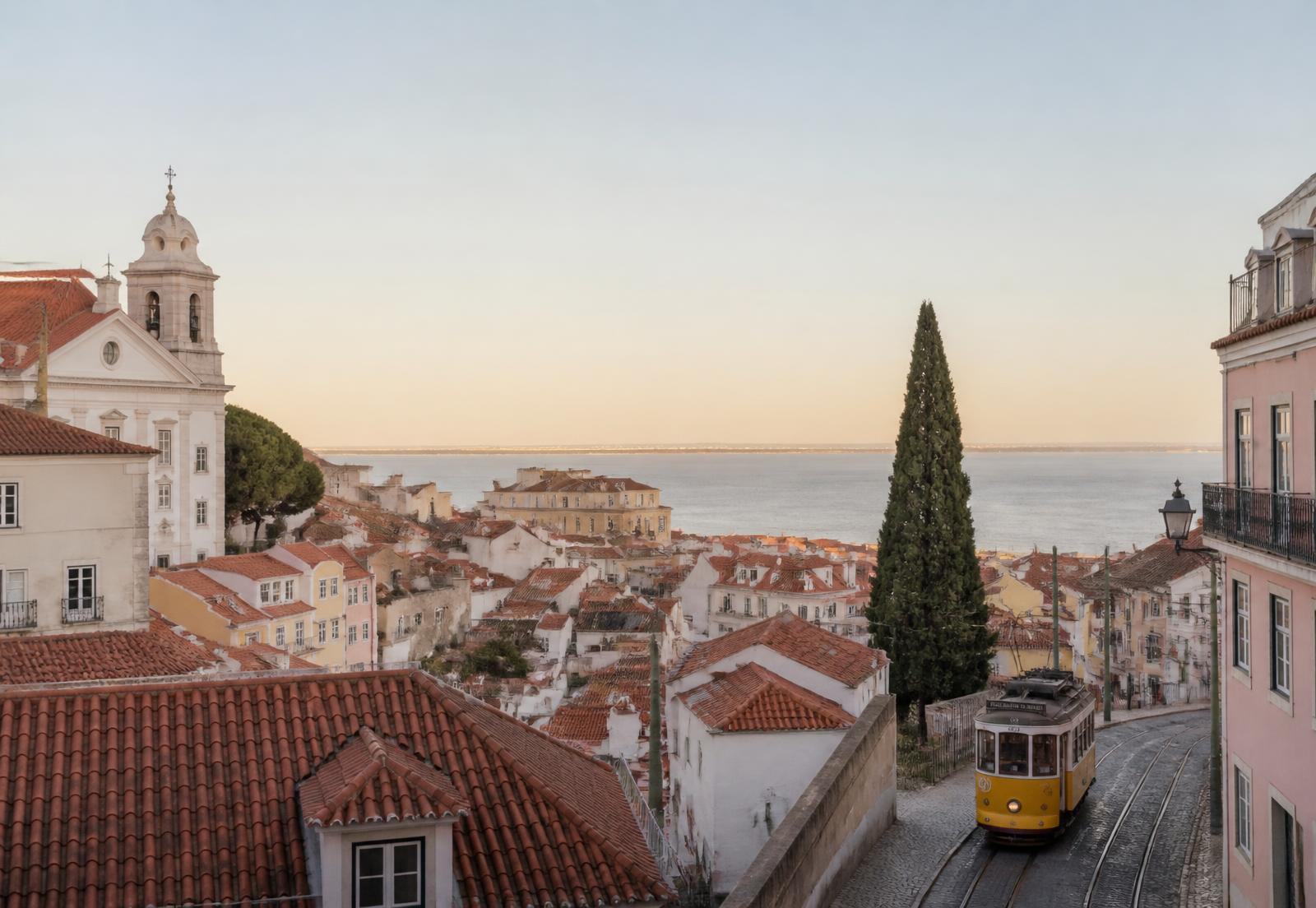 Toits d'une ville européenne au coucher du soleil